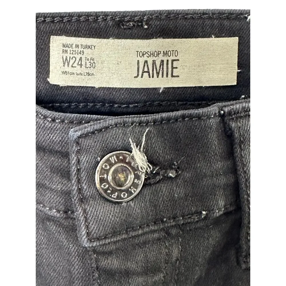 Topshop Moto JAMIE Black Moto Distressed Skinny Jeans Women's 24 - Picture 3 of 5